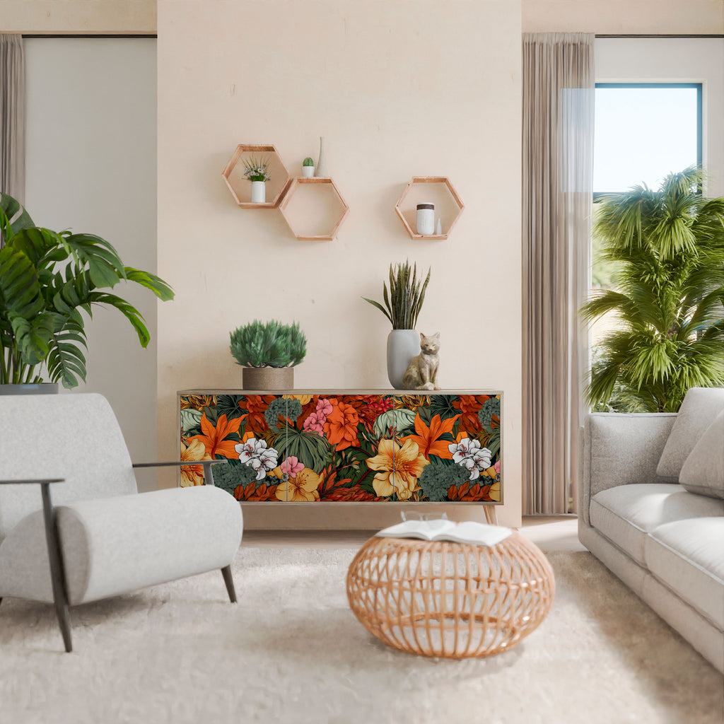 RADIANT FLORA Skänk med tre dörrar