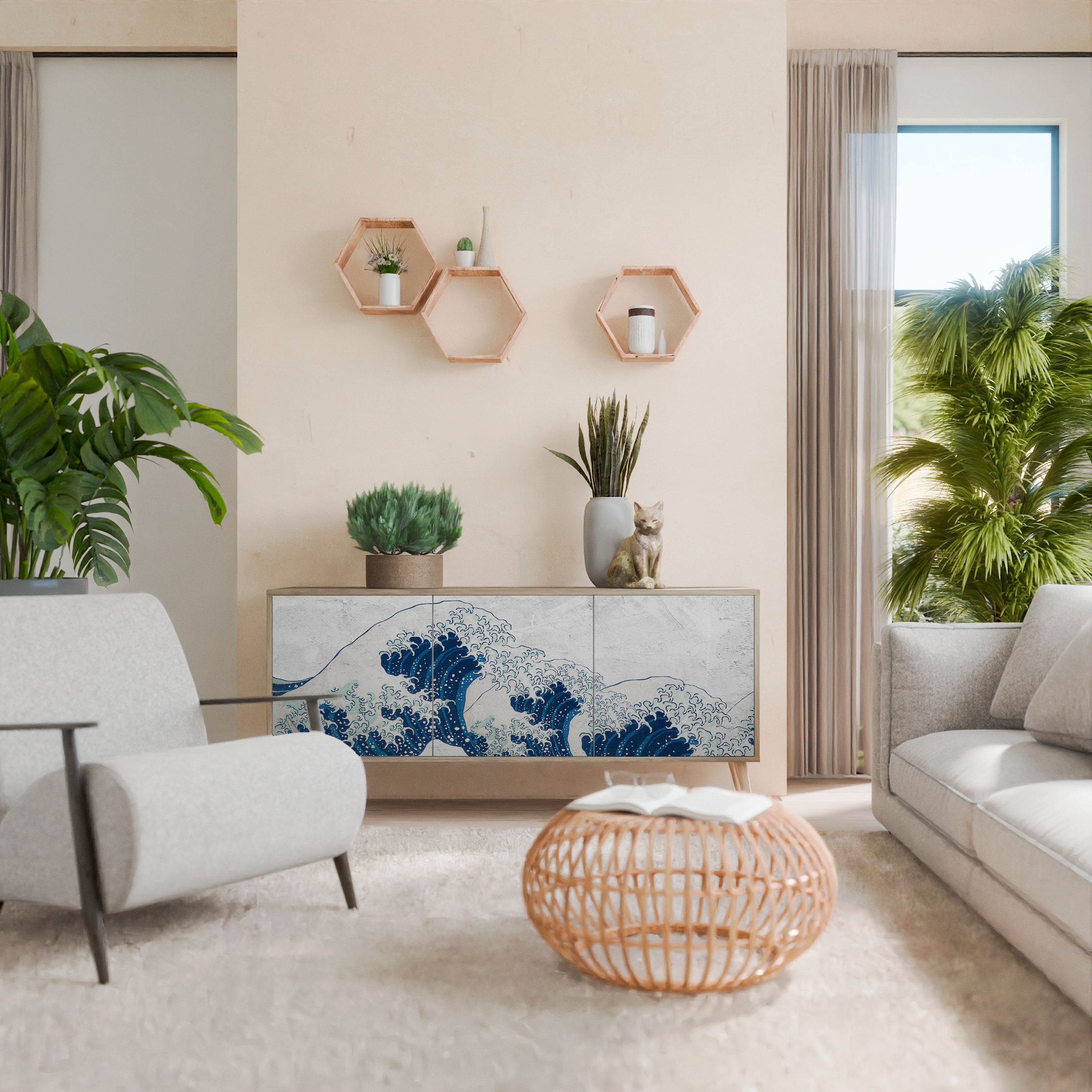 THE GREAT WAVE AT KANAGAWA Aparador de 3 Puertas