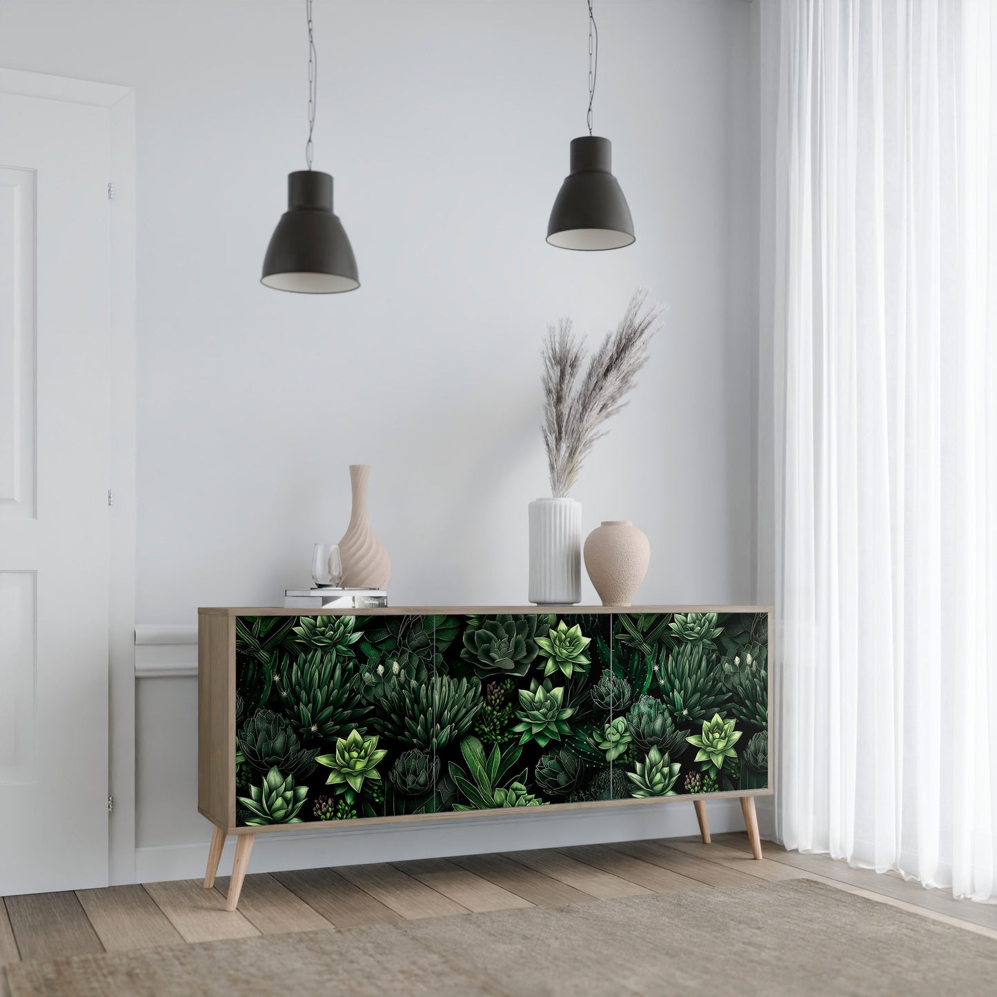 SUCCULENT JUNGLE 3-Door Sideboard in Oak Effect