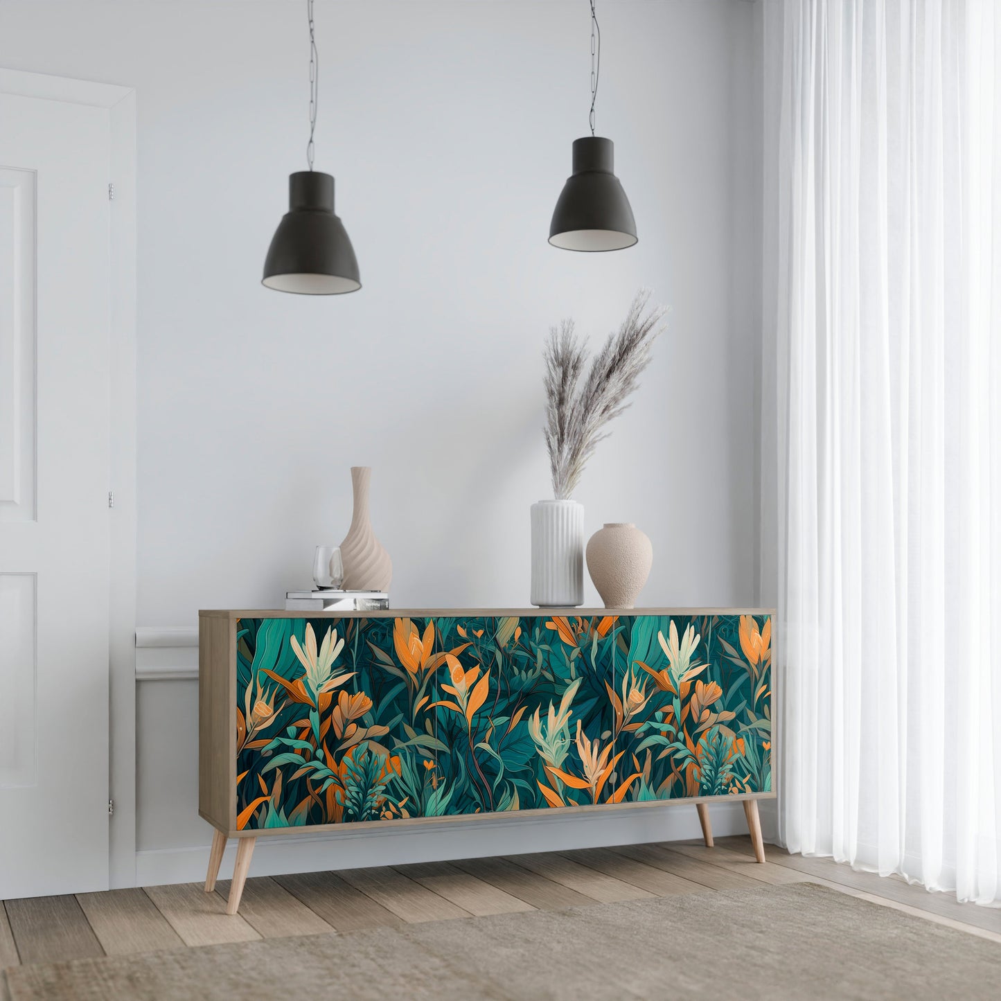 Credenza FLORAL SERENITY a 3 ante in effetto rovere