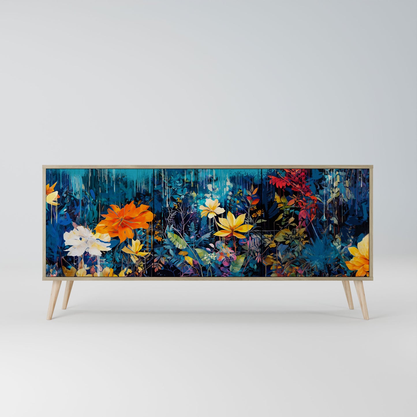 Credenza a 3 ante MIDNIGHT BLOSSOM in effetto rovere