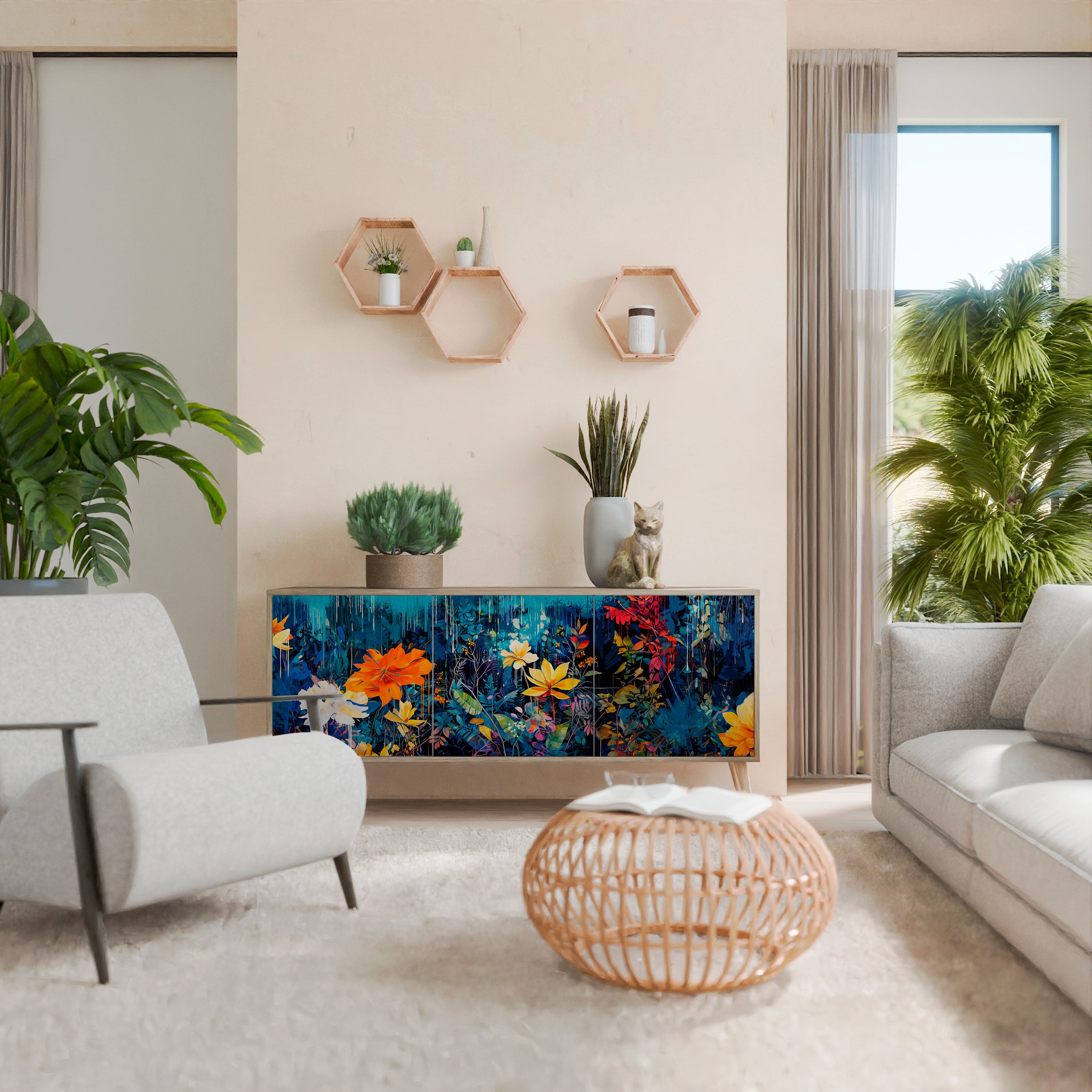 MIDNIGHT BLOSSOM Aparador de 3 Puertas