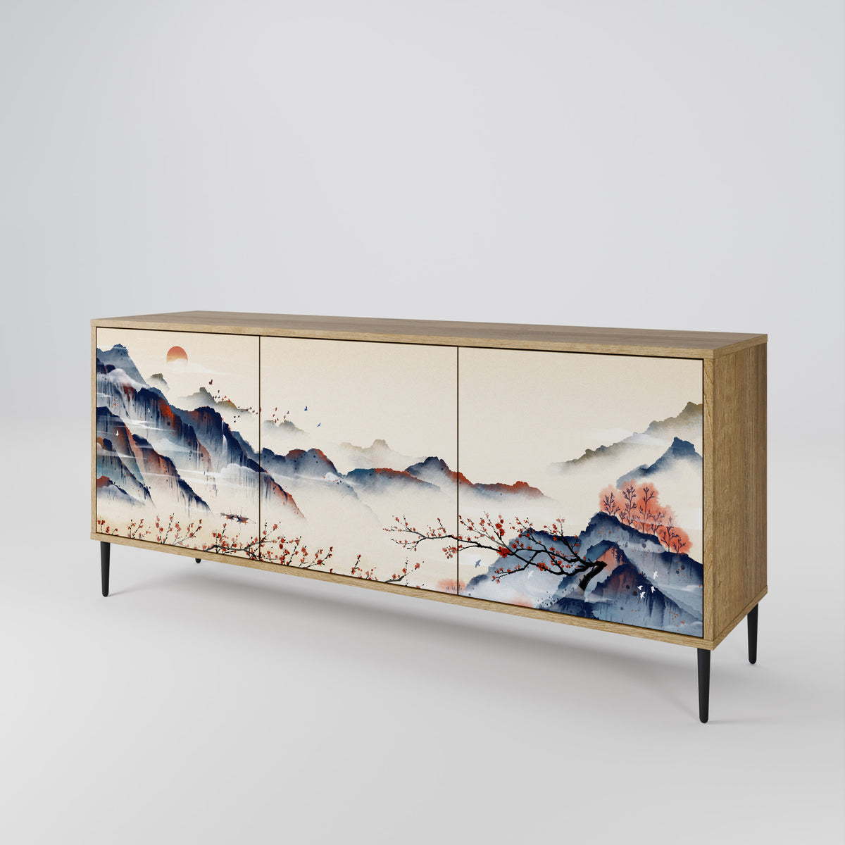 JAPANESE LANDSCAPE Skänk med tre dörrar