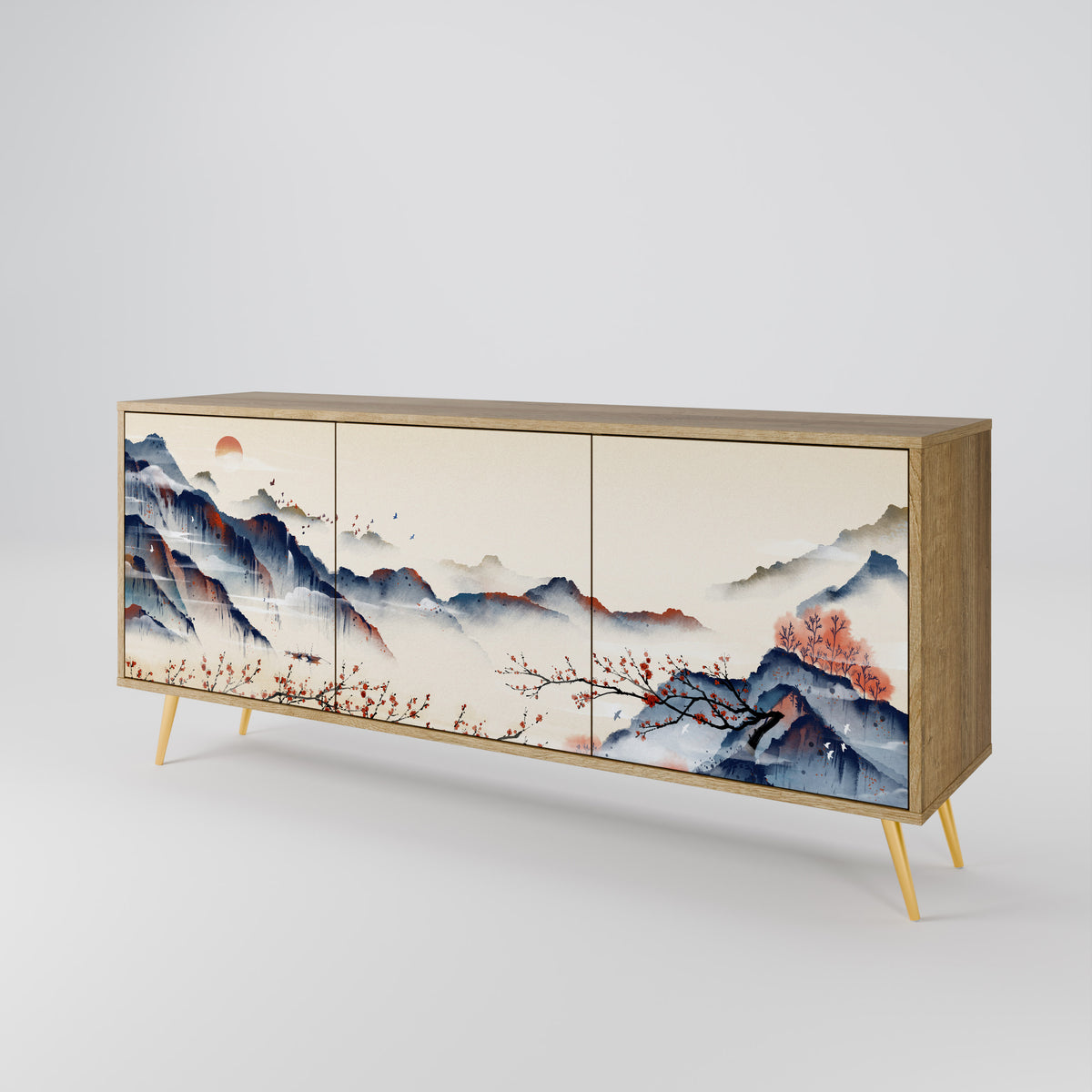 JAPANESE LANDSCAPE Skänk med tre dörrar