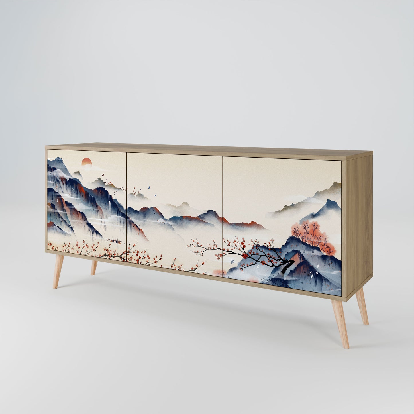 JAPANESE LANDSCAPE 3-Door Sideboard in Oak Effect