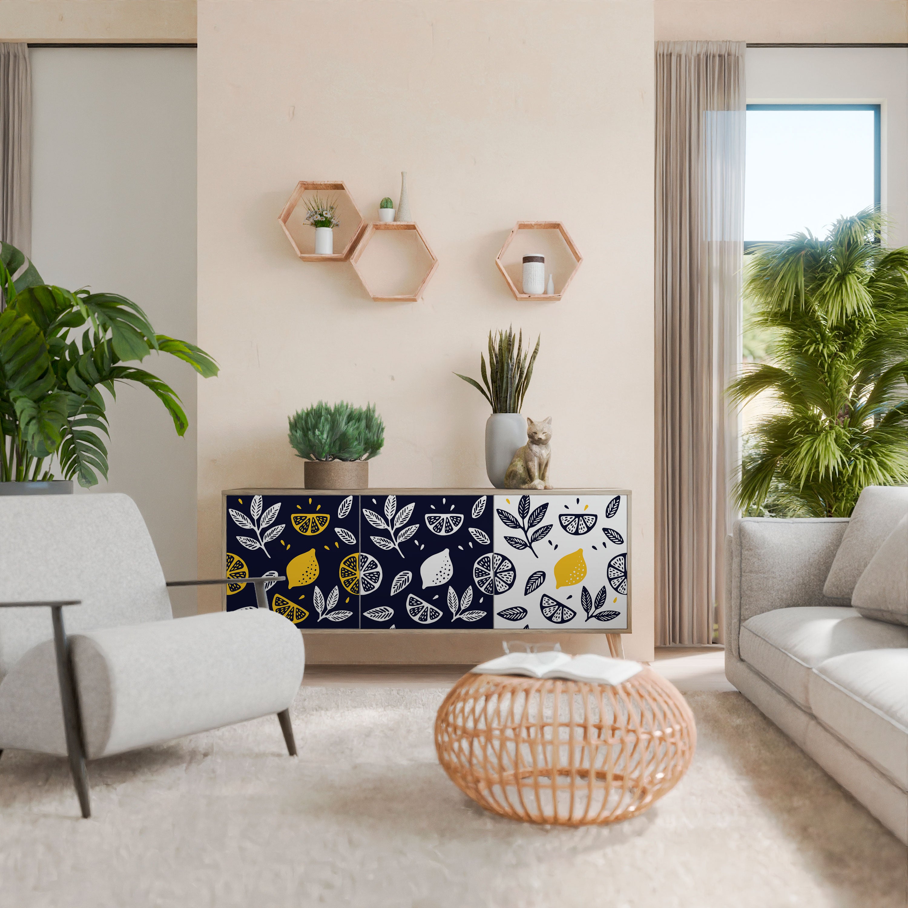 CITRUS BLACK AND WHITE Aparador de 3 Puertas