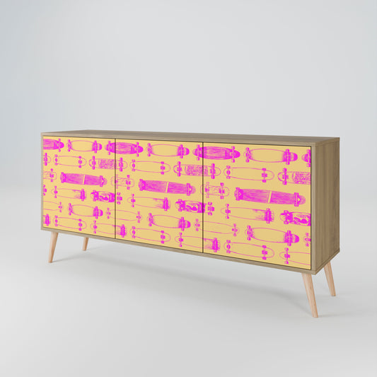 Credenza SKATEBOARD ARTISTRY a 3 ante in effetto rovere