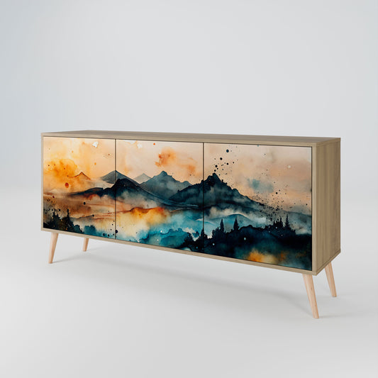 Credenza a 3 ante OMINOUS MOUNTAINS in effetto rovere