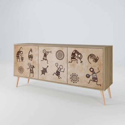 Credenza a 3 ante in stile africano effetto rovere