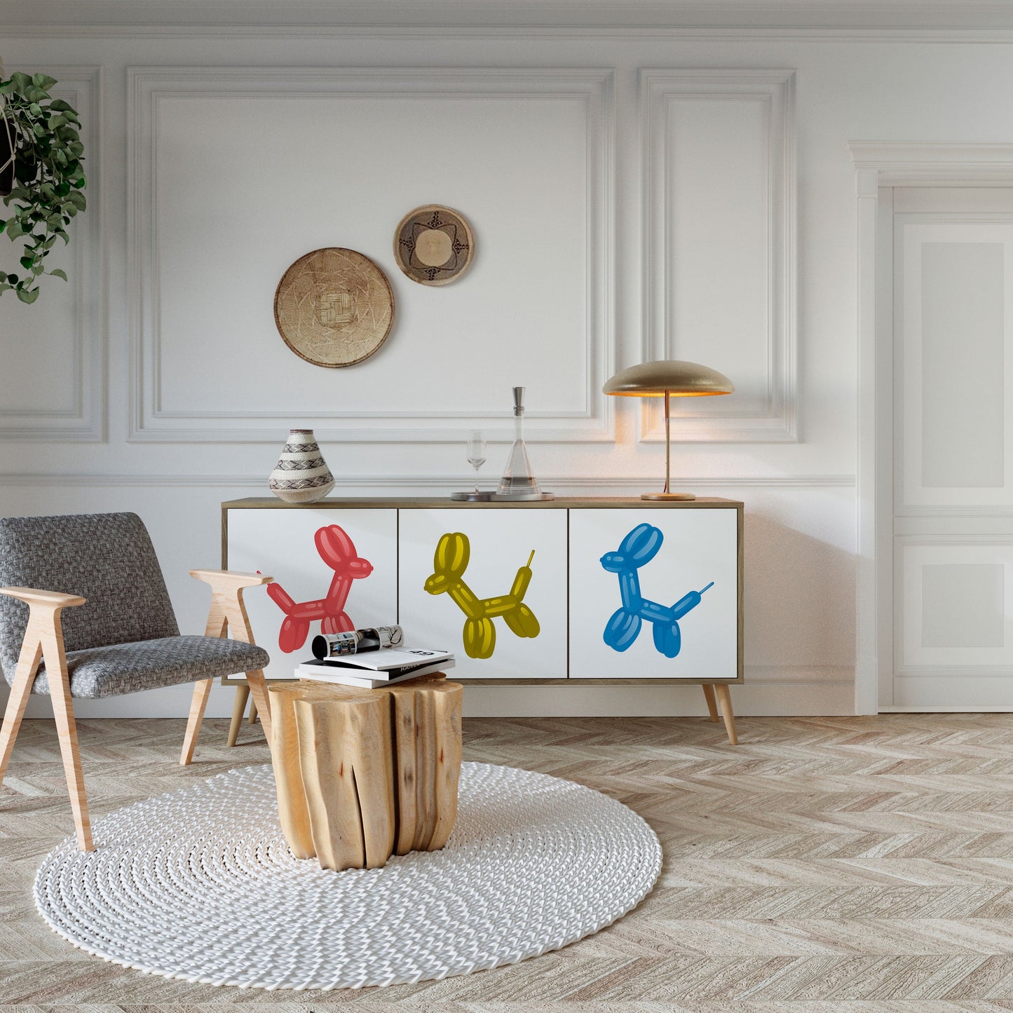 Credenza a 3 ante CHILDHOOD MEMORY in effetto rovere