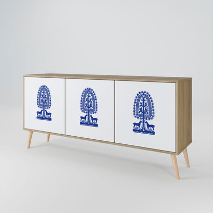 Credenza a 3 ante in stile FOLK ART POLACCO, effetto rovere