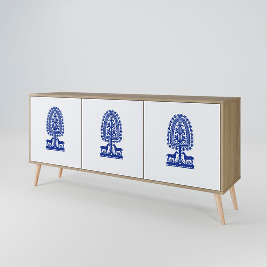 Credenza a 3 ante in stile FOLK ART POLACCO, effetto rovere