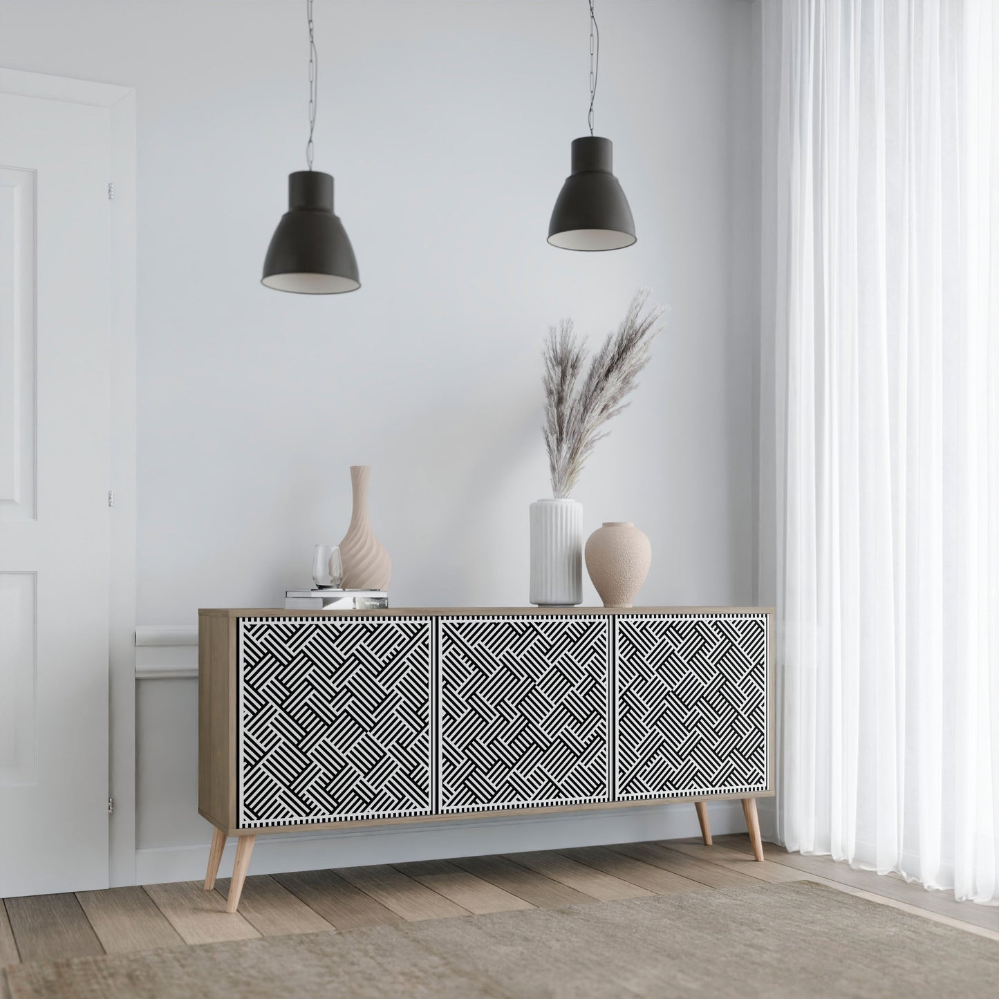 Credenza a 3 ante TEMPORARY SEQUENCE in effetto rovere