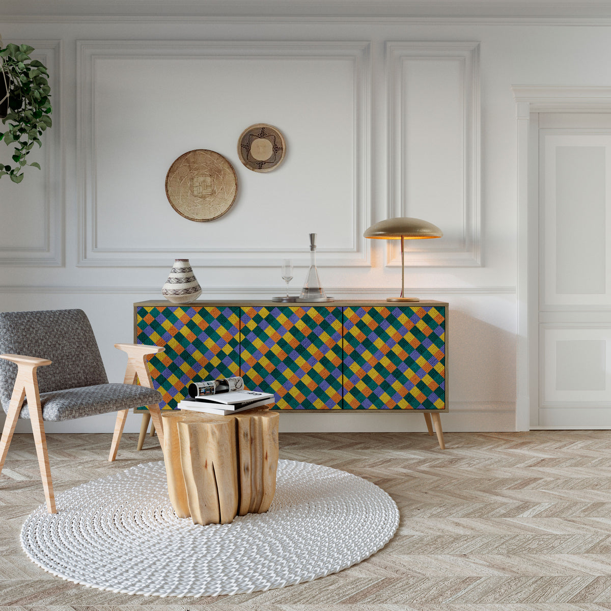 PAINTED SQUARES MIX 3-türiges Sideboard