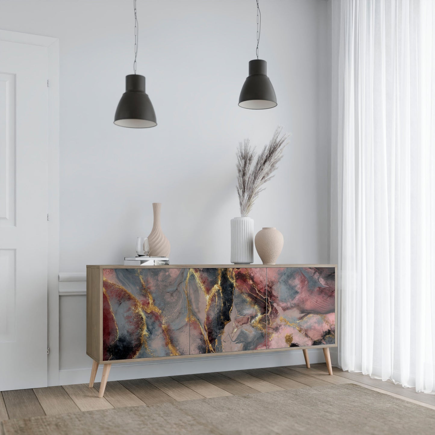 Credenza a 3 ante GOLDEN TIDES in effetto rovere