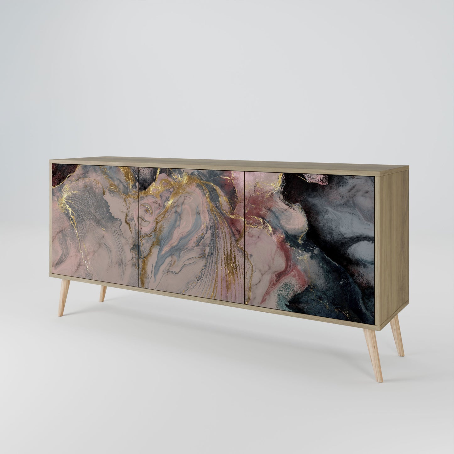 Credenza a 3 ante GILDED SWIRLS in effetto rovere