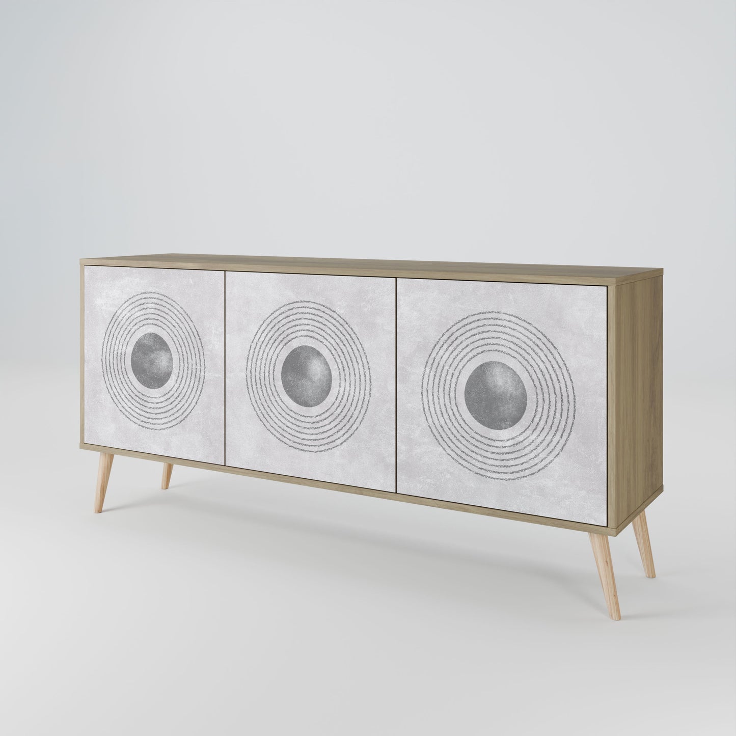 Credenza a 3 ante SOLID CIRCLES in effetto rovere