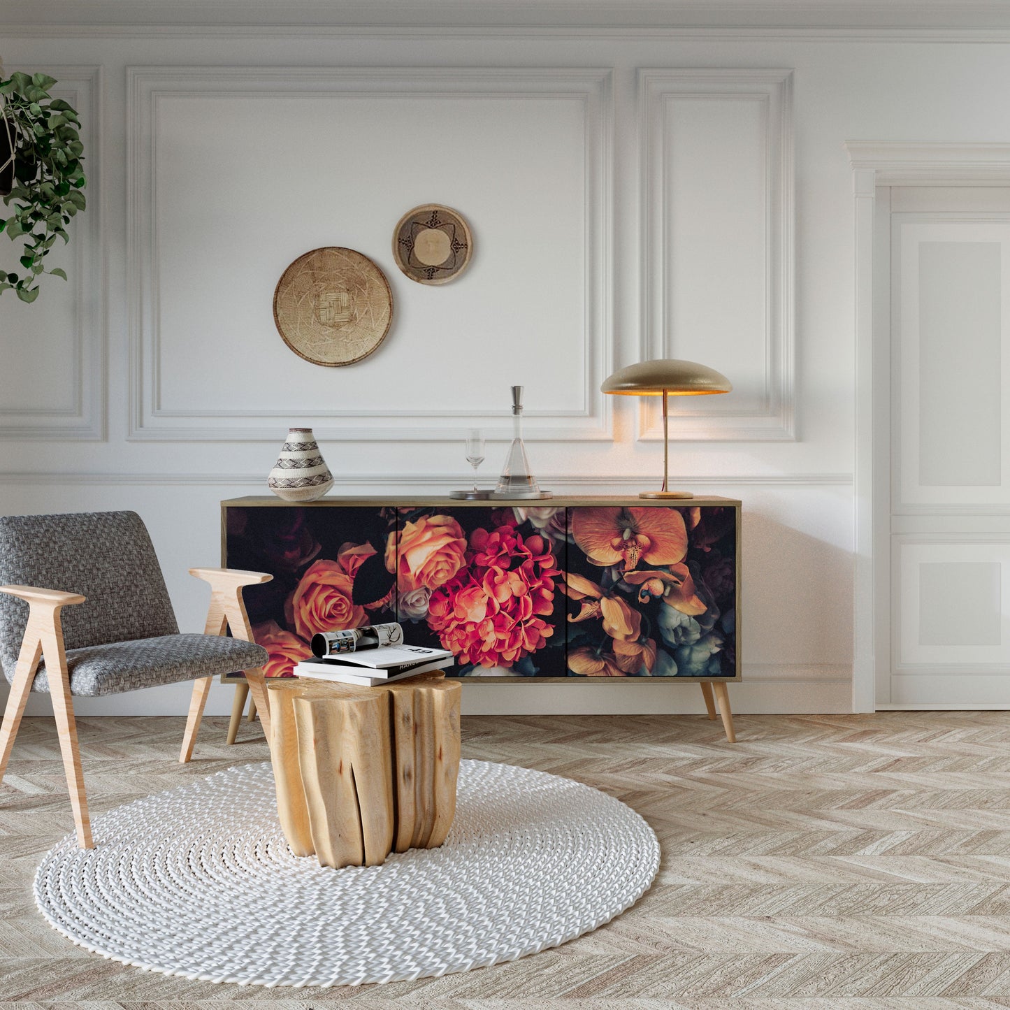 Credenza NEVERENDING BLOOM a 3 ante in effetto rovere