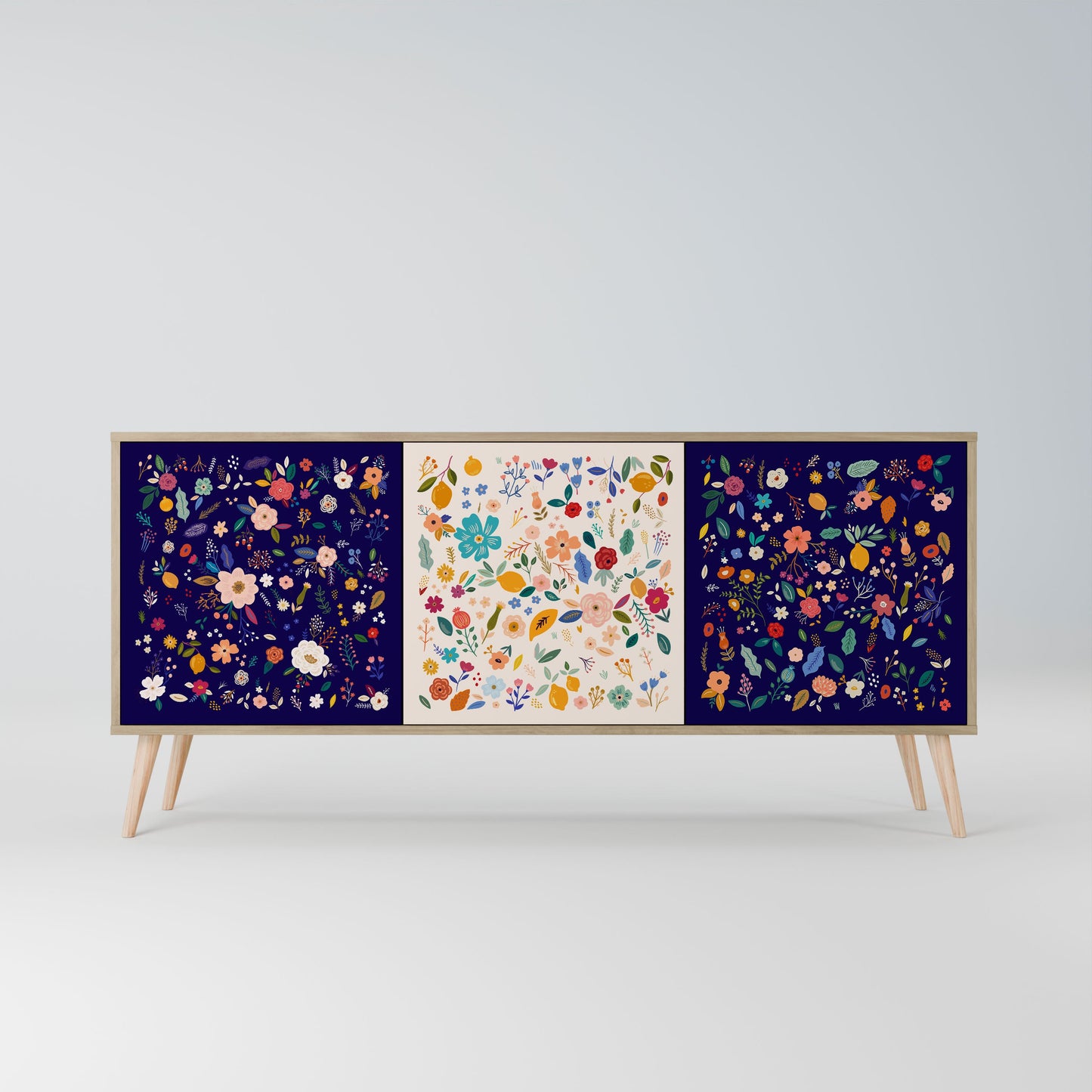 Credenza a 3 ante FLORAL COMBINATION in effetto rovere