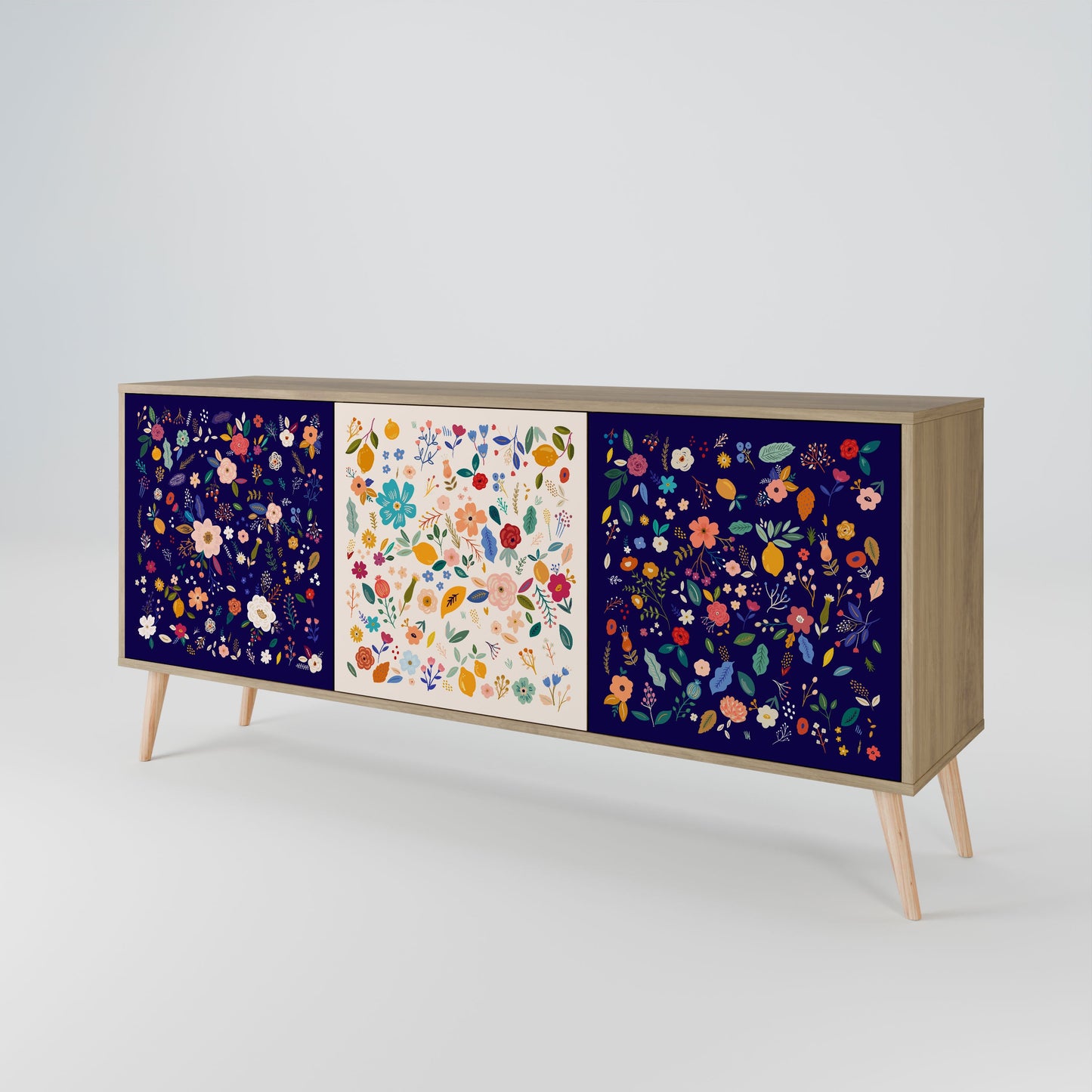 Credenza a 3 ante FLORAL COMBINATION in effetto rovere