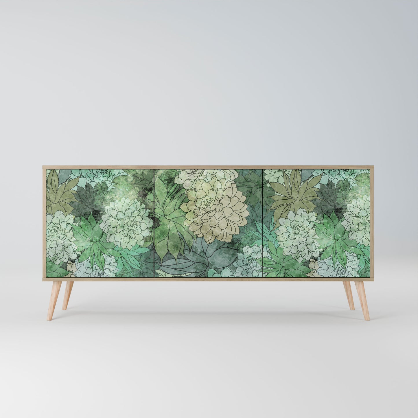 Credenza a 3 ante SUCCULENT CLUSTER in effetto rovere