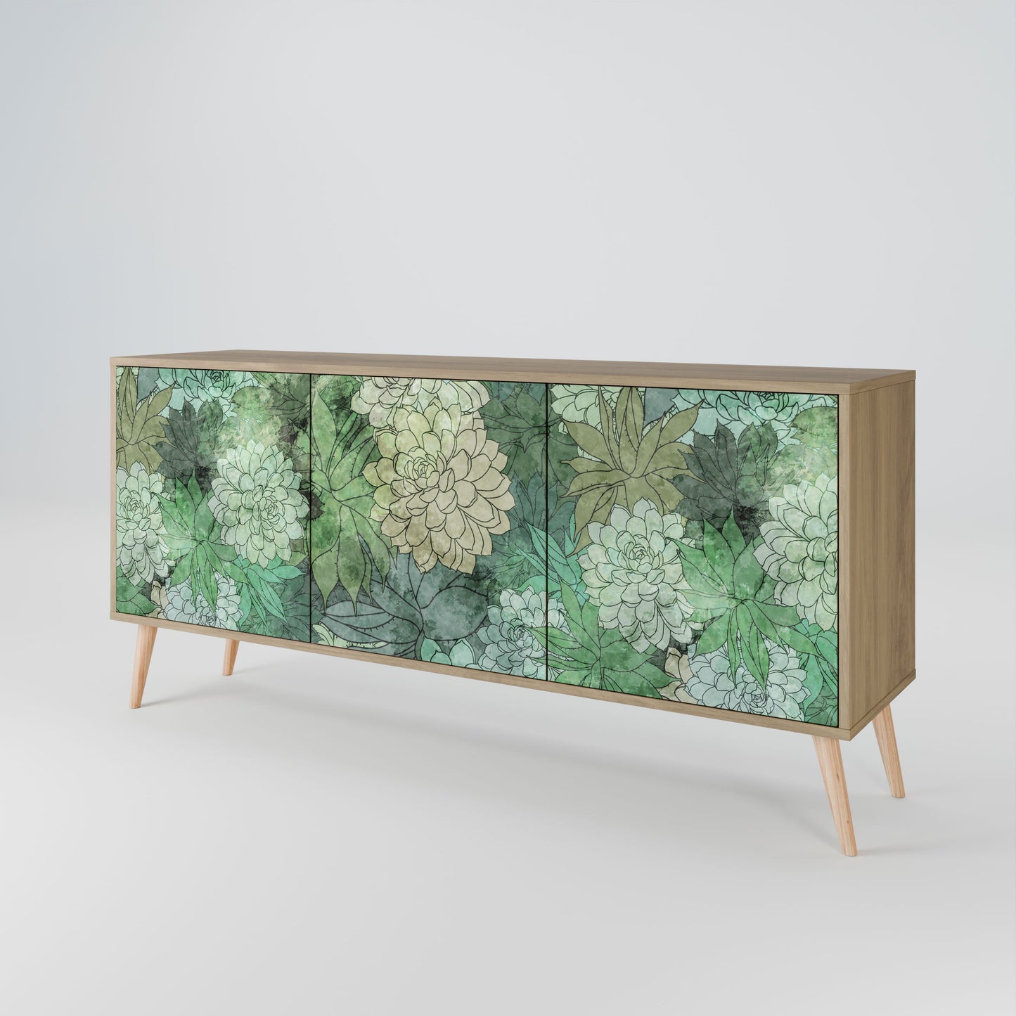 Credenza a 3 ante SUCCULENT CLUSTER in effetto rovere