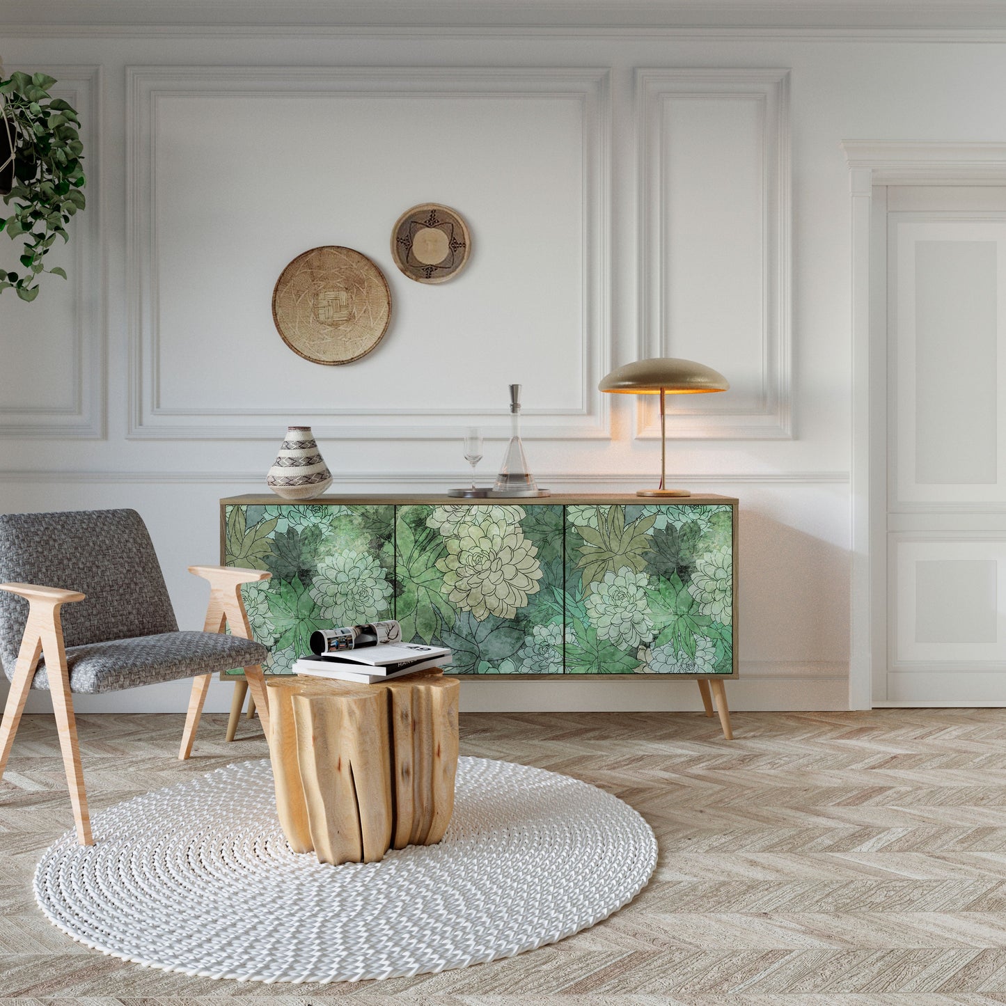 Credenza a 3 ante SUCCULENT CLUSTER in effetto rovere