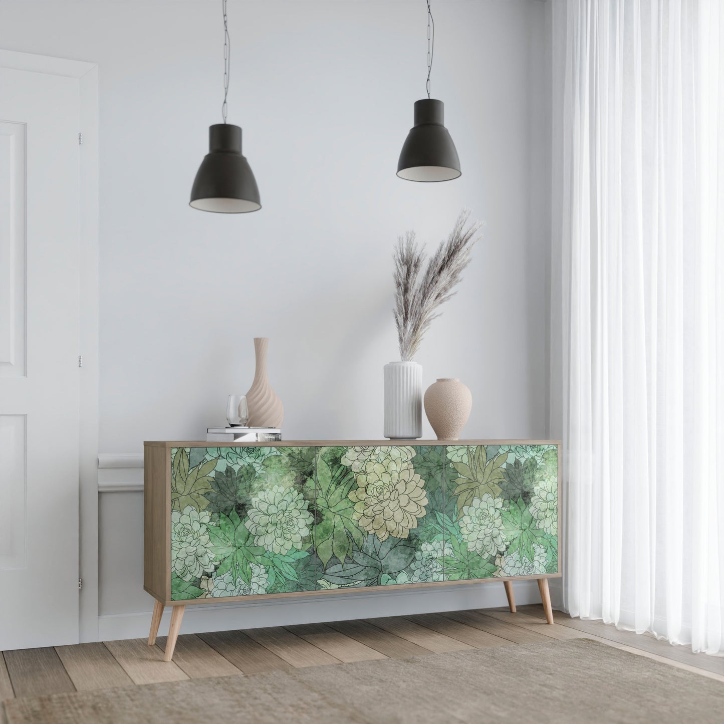 Credenza a 3 ante SUCCULENT CLUSTER in effetto rovere