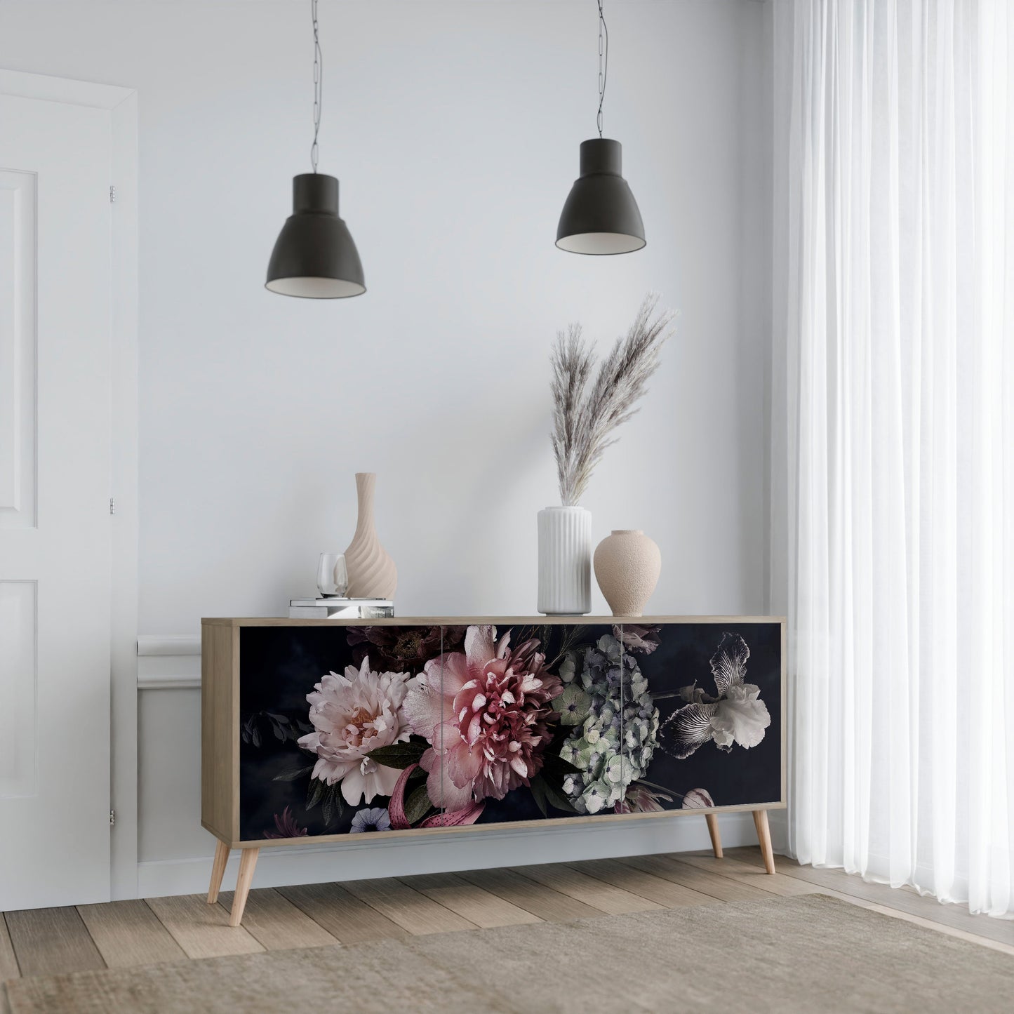 Credenza a 3 ante PURE BLOSSOM in effetto rovere