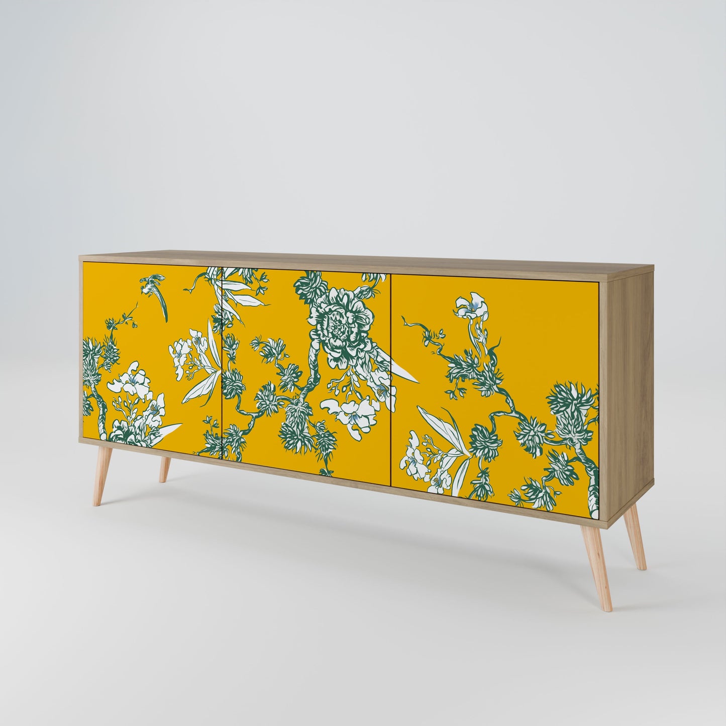 Credenza YELLOW CHINOISERIE a 3 ante in effetto rovere