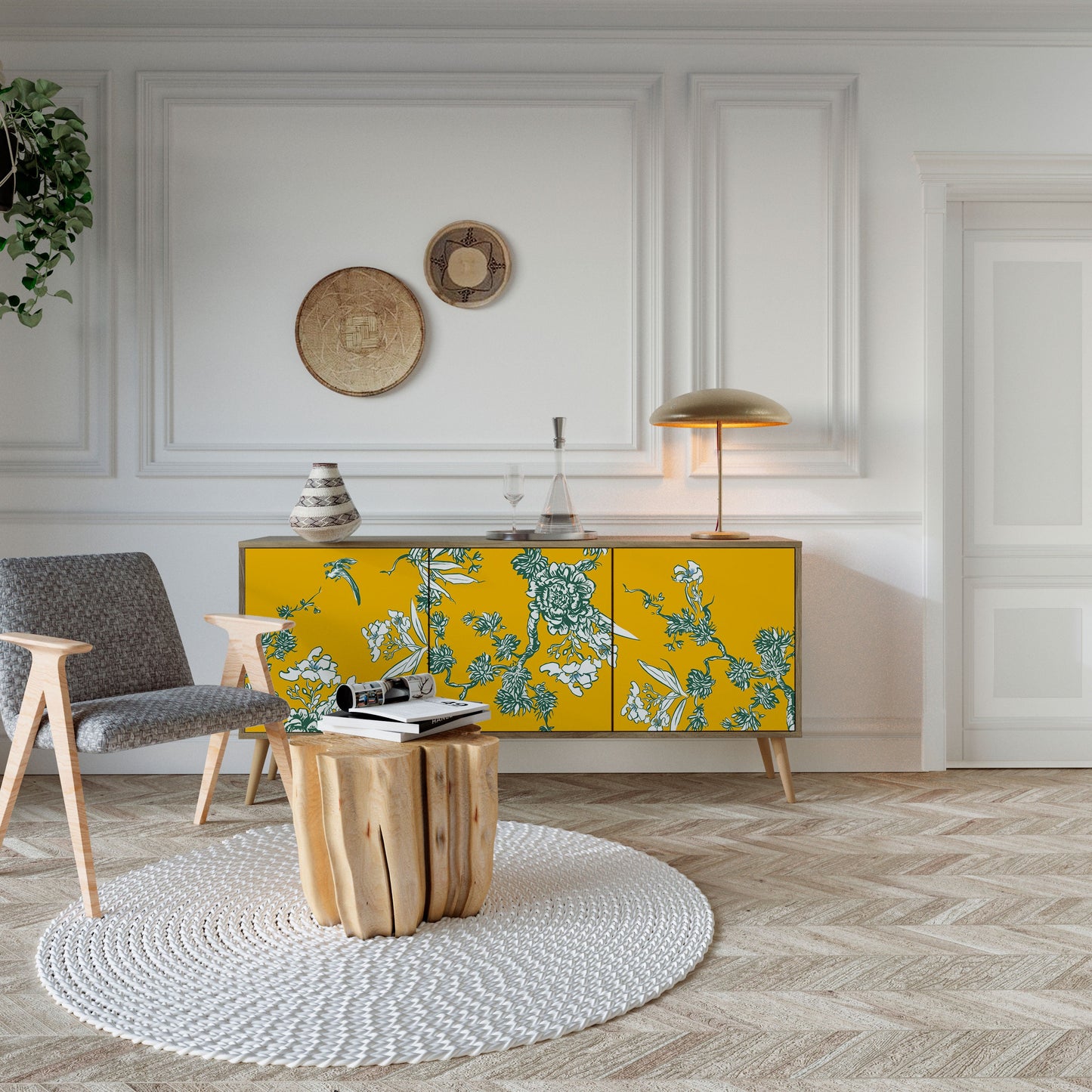 Credenza YELLOW CHINOISERIE a 3 ante in effetto rovere