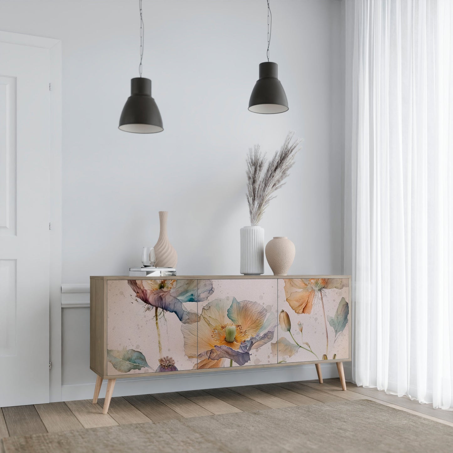 Credenza SOFTEN POPPY a 3 ante effetto rovere