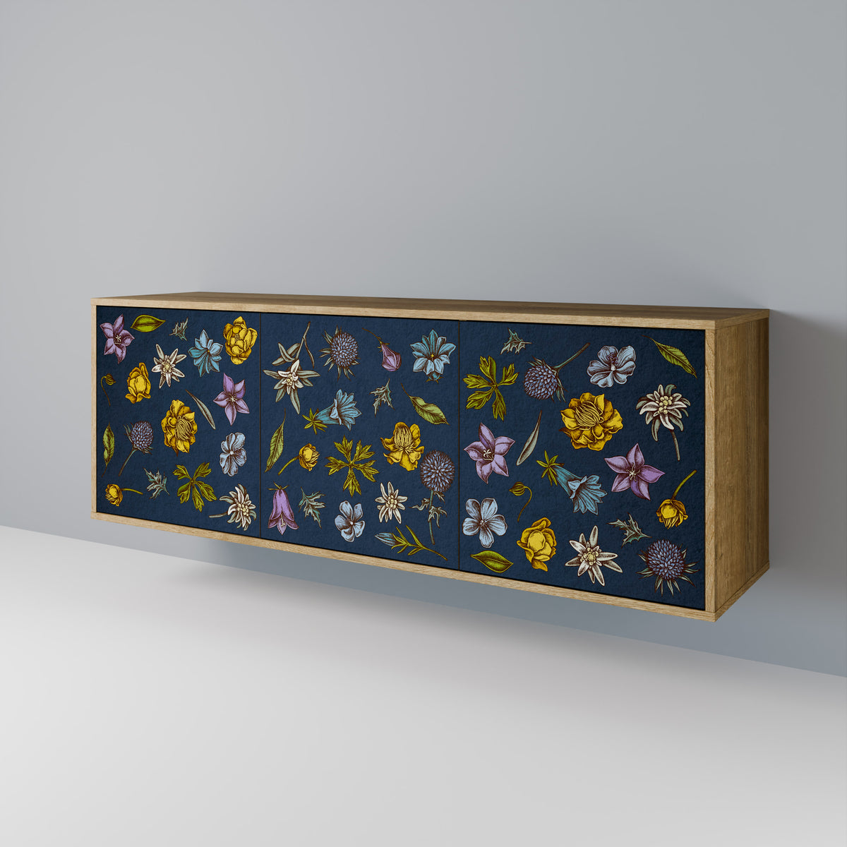 FLOWERS ON NAVY BLUE Aparador de 3 Puertas
