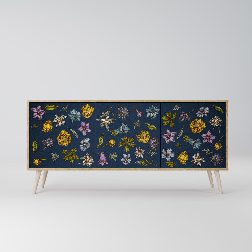 FLOWERS ON NAVY BLUE 3-Door Sideboard