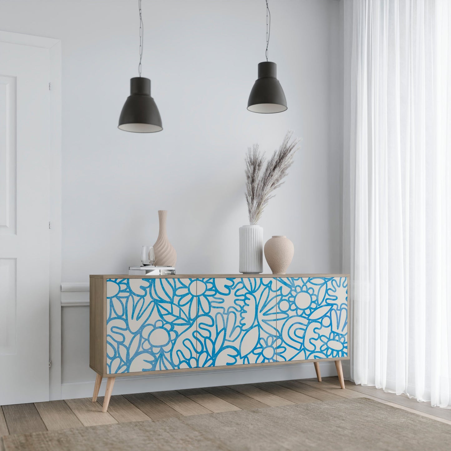 Credenza BLOOMY MORNING a 3 ante in effetto rovere