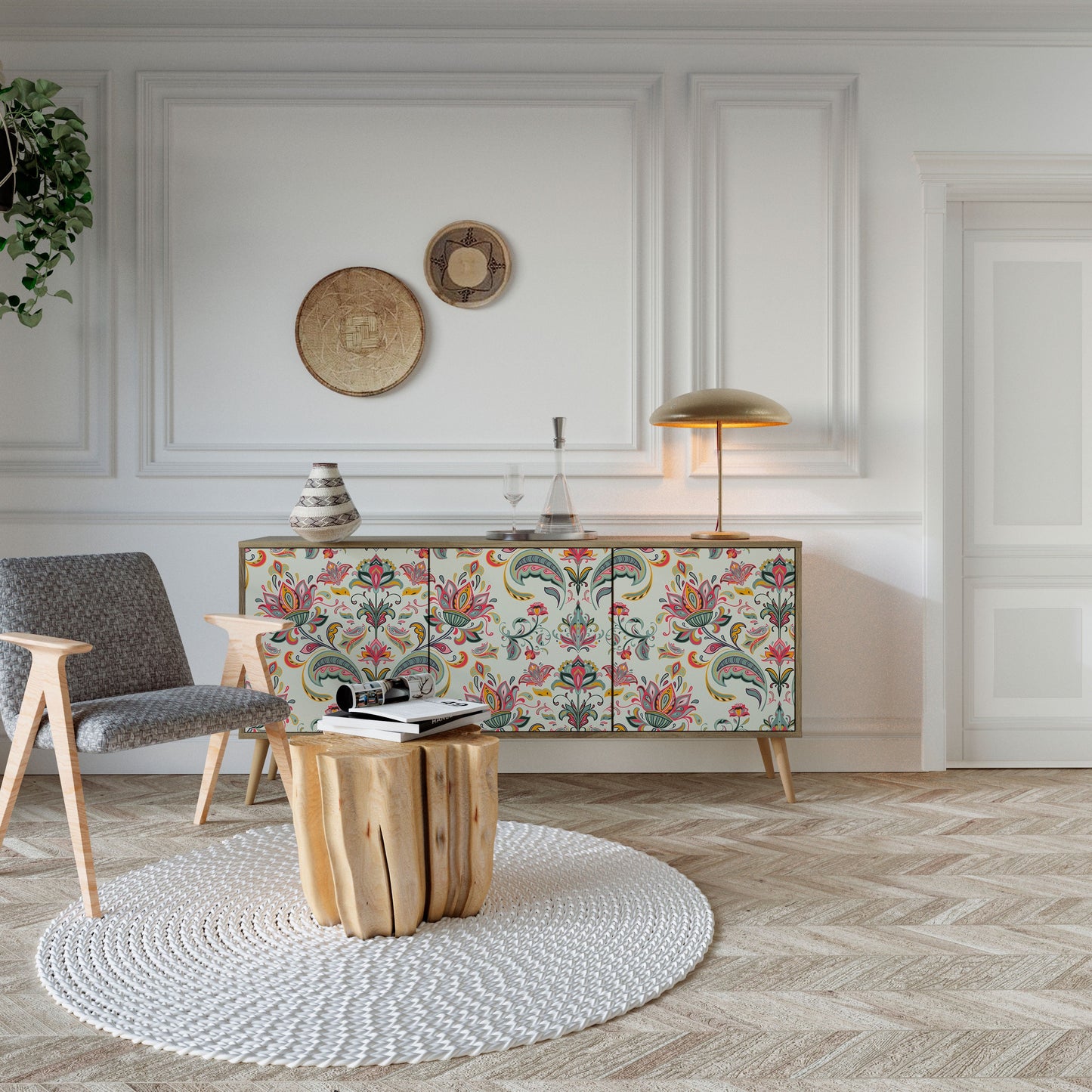 Credenza ORGANIC FOLKLORE a 3 ante in effetto rovere