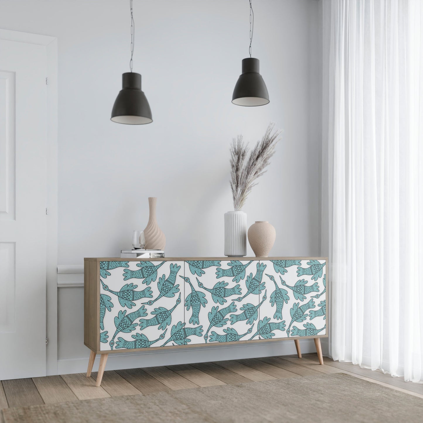 Credenza a 3 ante WATERSPOUT SONGIBIRD in effetto rovere