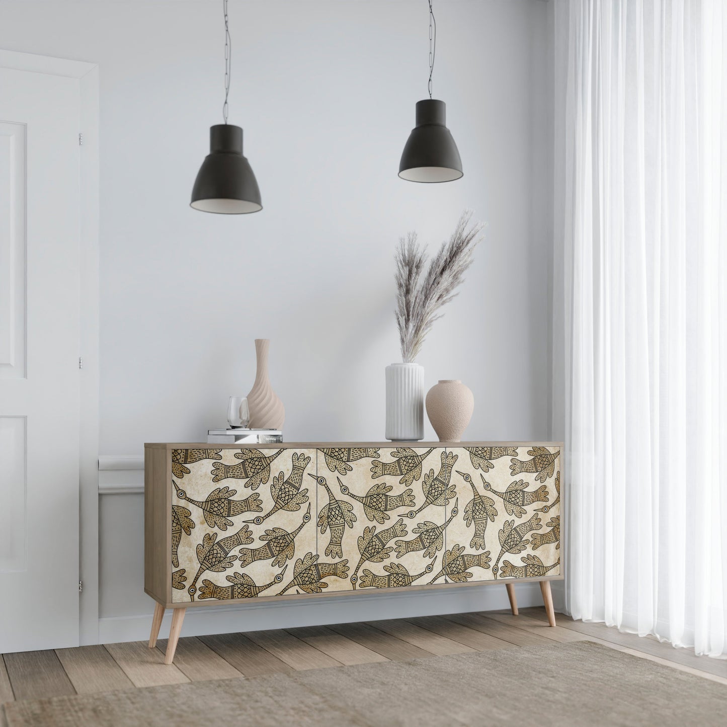 Credenza ALMONDINE SONGBIRD a 3 ante in effetto rovere