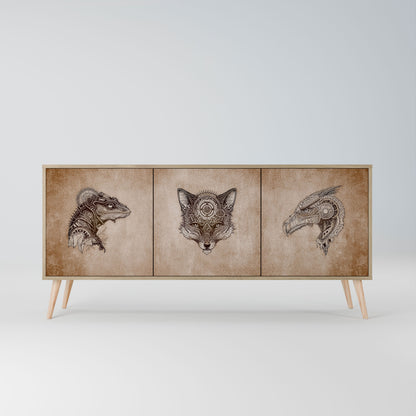 Credenza a 3 ante STEAMPUNK CLAN in effetto rovere