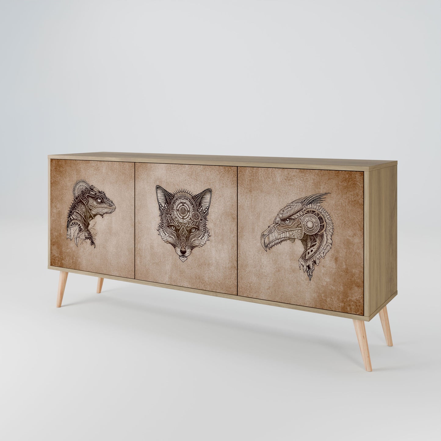 Credenza a 3 ante STEAMPUNK CLAN in effetto rovere