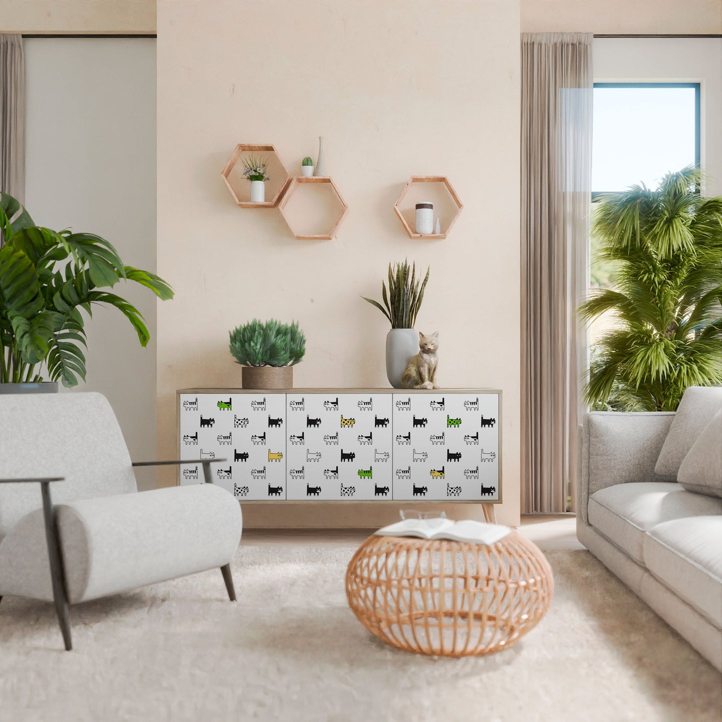 CATS COMPILATION Credenza a 3 ante in effetto rovere