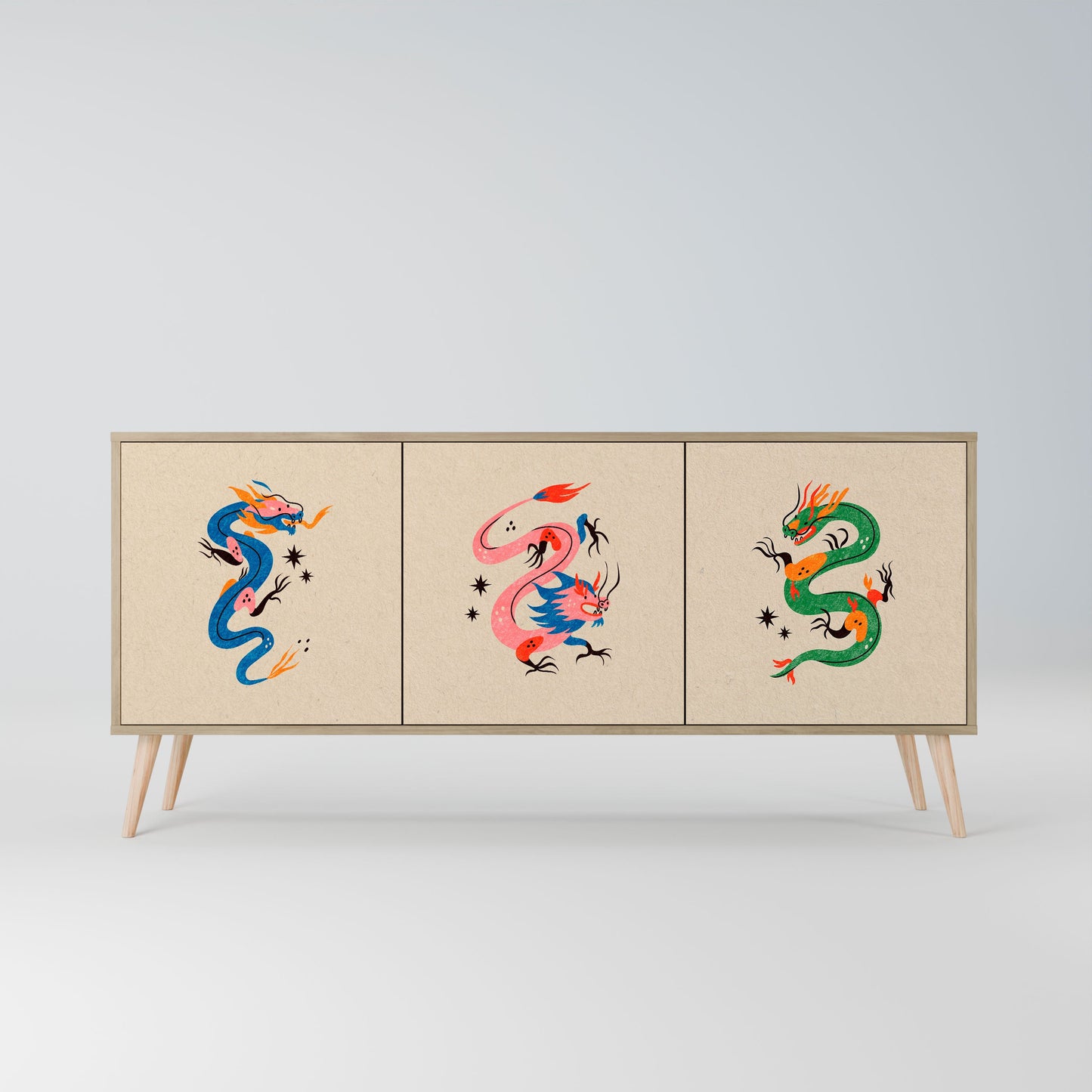 Credenza MITOLOGICA CREATURES a 3 ante in effetto rovere