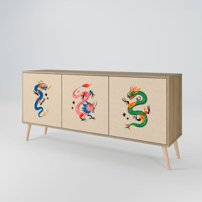 Credenza MITOLOGICA CREATURES a 3 ante in effetto rovere