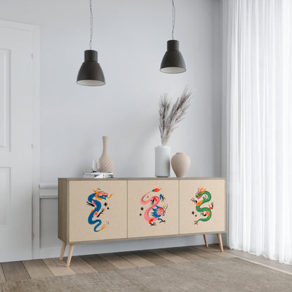 Credenza MITOLOGICA CREATURES a 3 ante in effetto rovere