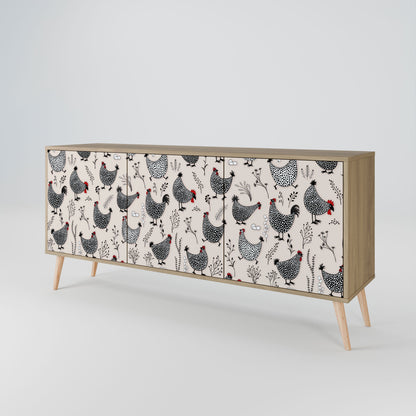 Credenza HAPPY HENS a 3 ante in effetto rovere