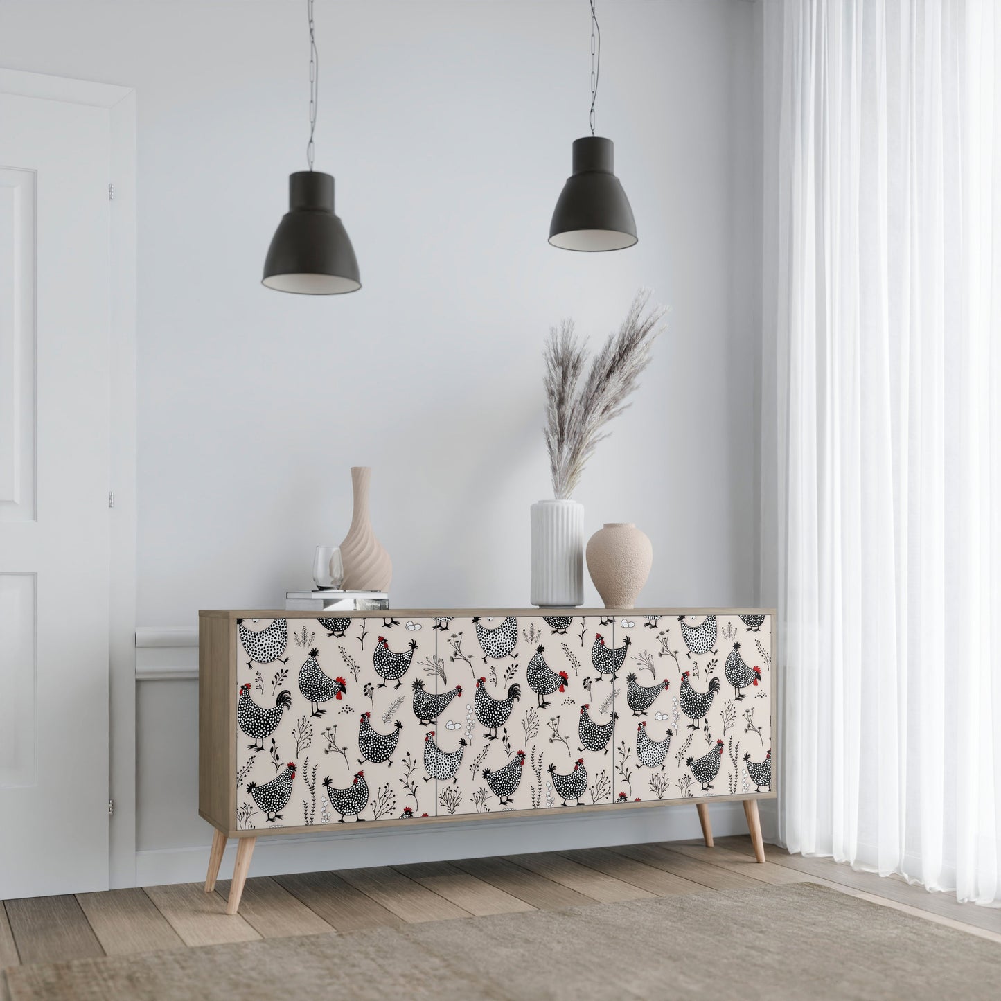 Credenza HAPPY HENS a 3 ante in effetto rovere