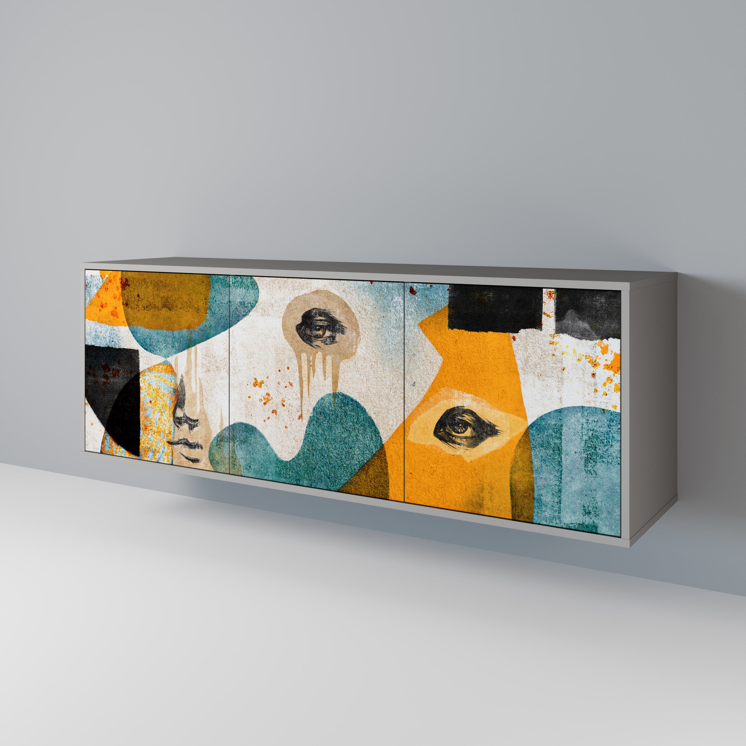 ABSTRACT FACES 3-Door Sideboard