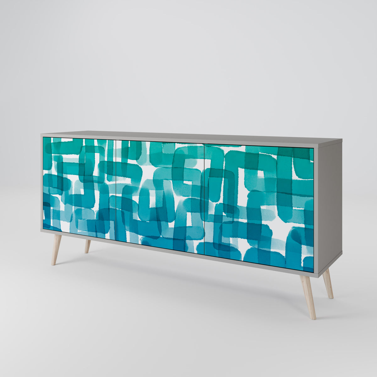 TURQUOISE RECTANGLES Třídveřová komoda