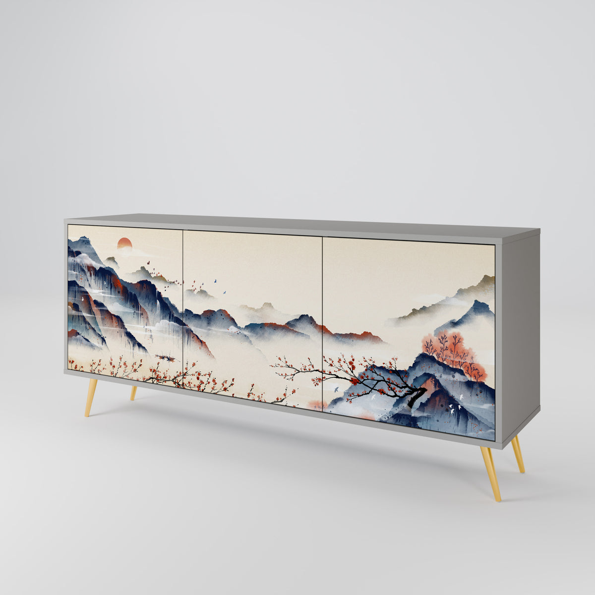 JAPANESE LANDSCAPE Skänk med tre dörrar