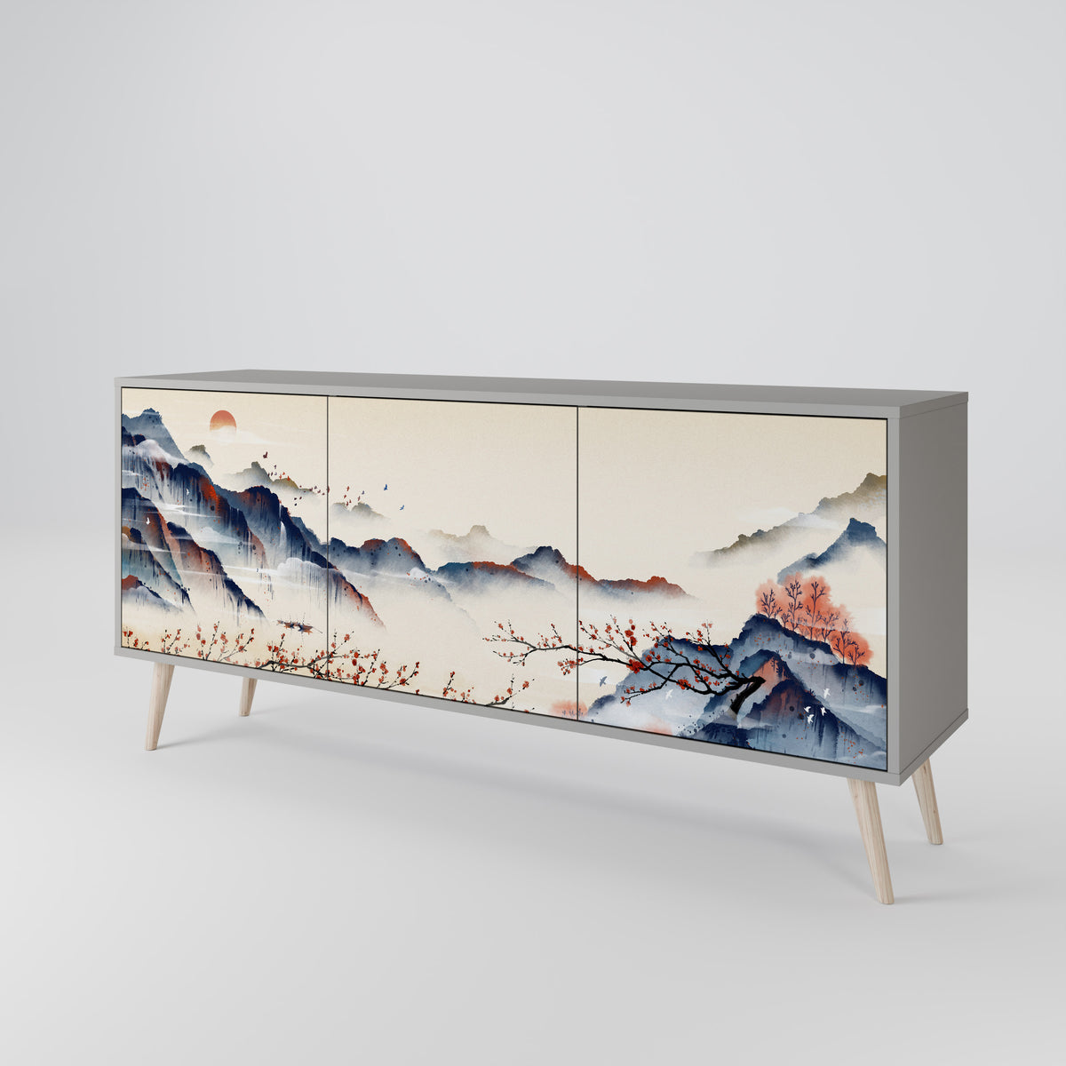 JAPANESE LANDSCAPE Skänk med tre dörrar